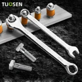 Cờ lê Tuosen với 2 đầu mở và đầu tròng hoa mận, chất liệu thép các bon với đủ cỡ từ 6mm tới 46mm