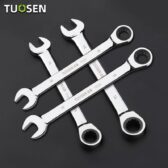 Cờ lê Ratchet 72 răng với đầu tròng đầu mở TUOSEN, Mẫu Thẳng, bánh cóc, size từ 6mm tới 32mm, Thép cacbon